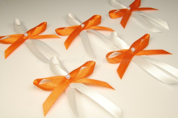 Svatební vývazek s perličkou - oranžová, bílá(1 ks)