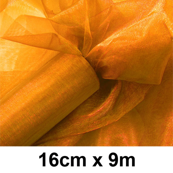 Organzová řezaná stuha 16cm - oranžová  (9m/rol)