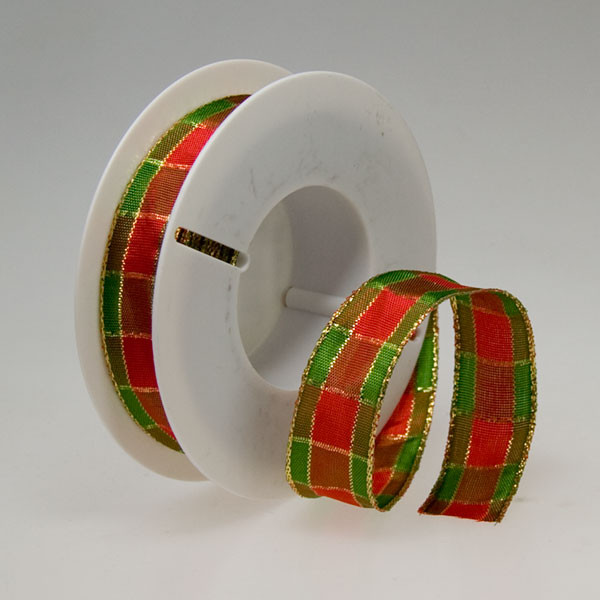 Dekorační stuha s drátkem KARO KARO - červená + zelená (25 mm, 20 m) 