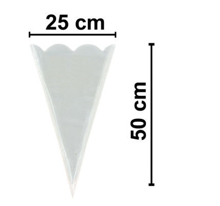 Čiré celofánové kornouty z polypropylenu 25 x 50 cm - 50 my - výsek (100 ks/bal)