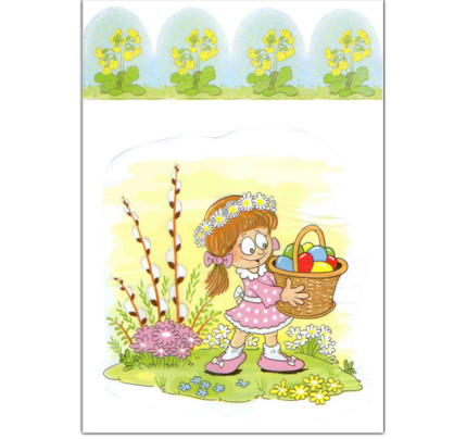 Velikonoční sáčky PP 18 x 40 cm - Děvčátko s košíčkem (100 ks/bal)